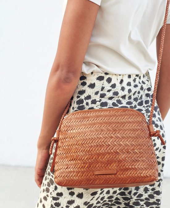 Mallory Tan Brown Woven Crossbody Bag by Loeffler Randall