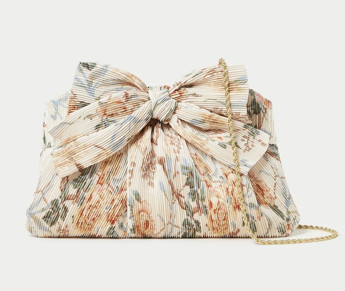 Rayne Cream Floral Bow Clutch Handbag by Loeffler Randall