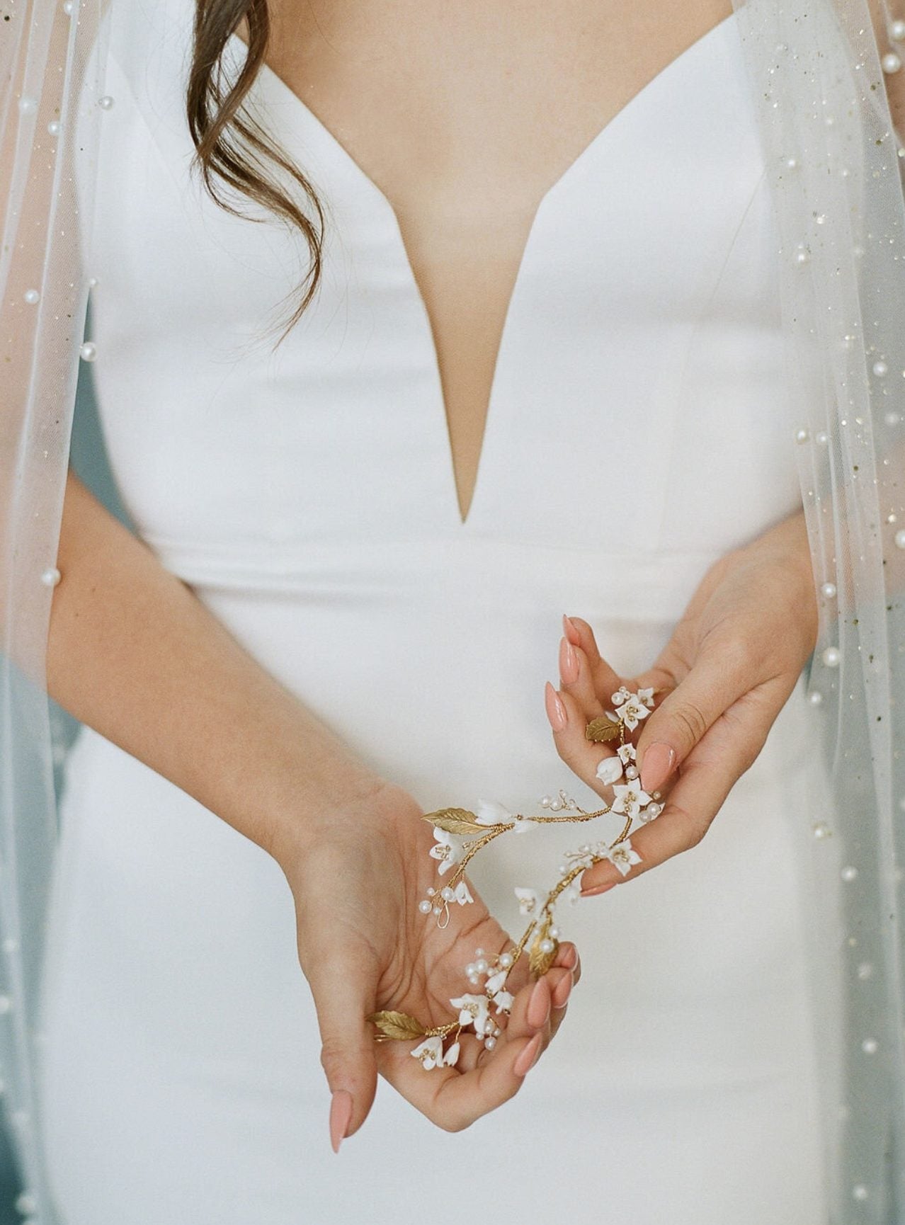 Elsa - Gold & Pearl Bridal Headpiece