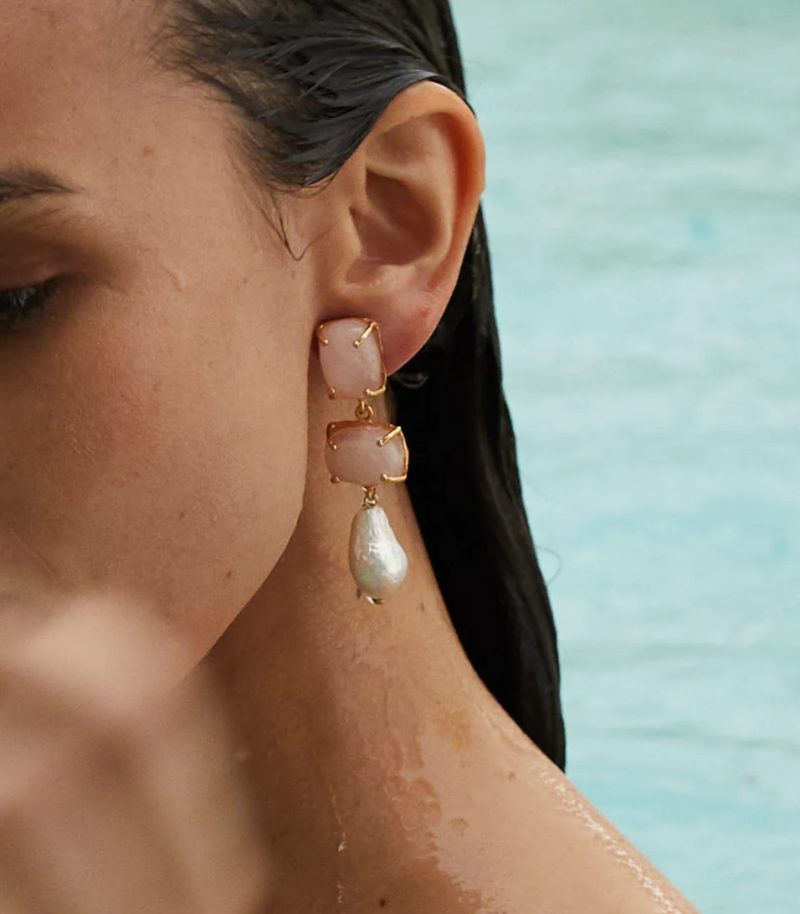 Pale Pink & Baroque Pearl Loren earrings by Christie Nicolaides