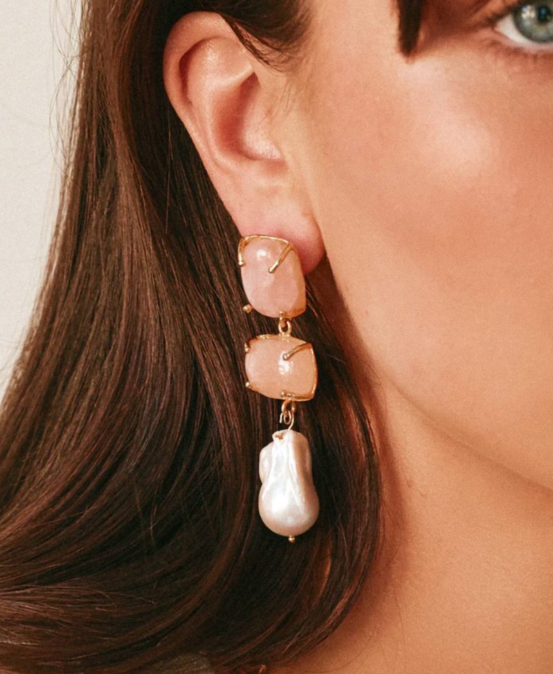 Pale Pink & Baroque Pearl Loren earrings by Christie Nicolaides