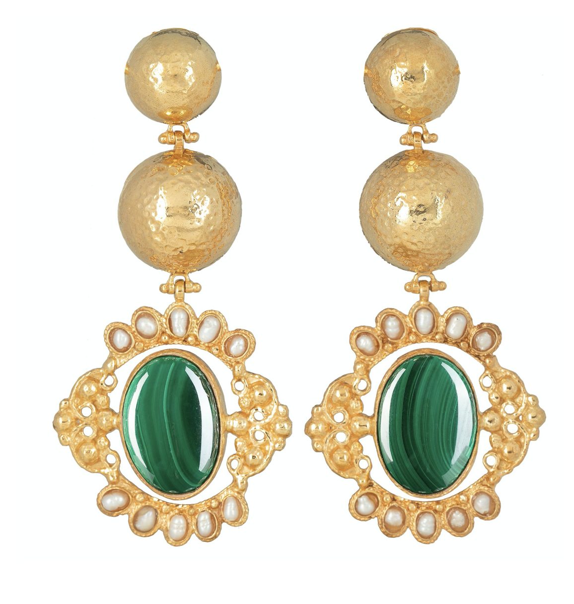 Emerald green pearl earrings by Christie Nicolaides