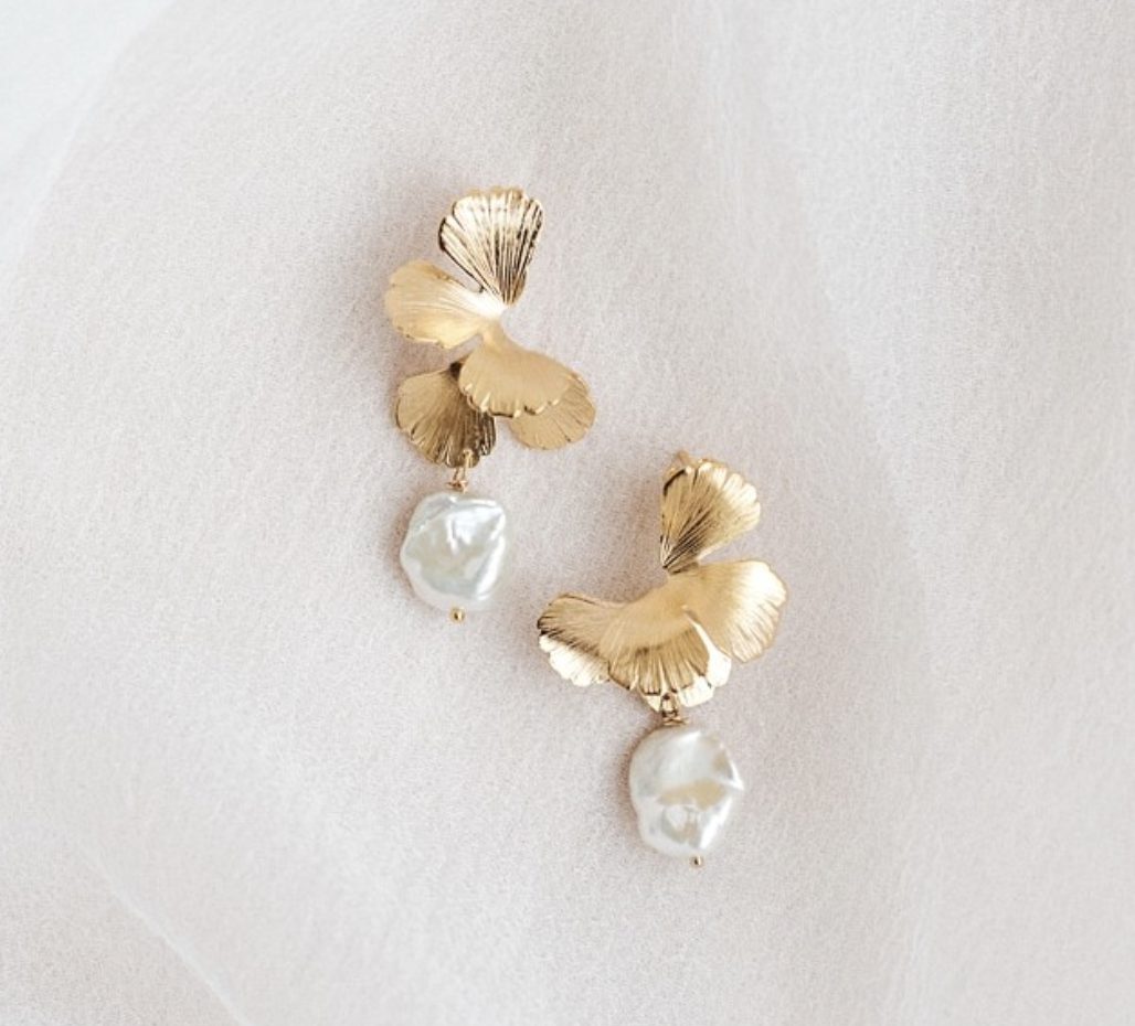 Univers, Gold & Pearl Floral Earrings by Maison Sabben
