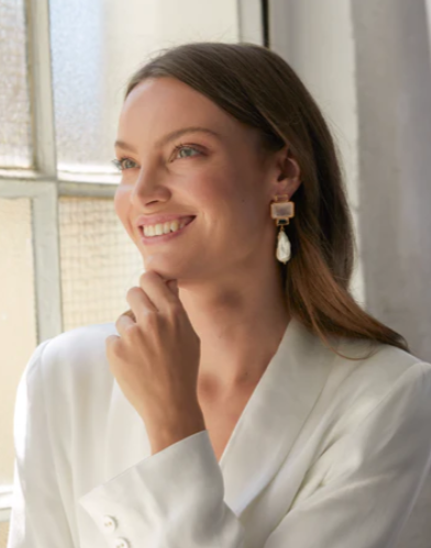 Bambina Baroque Pale Pink Pearl earrings by Christie Nicolaides