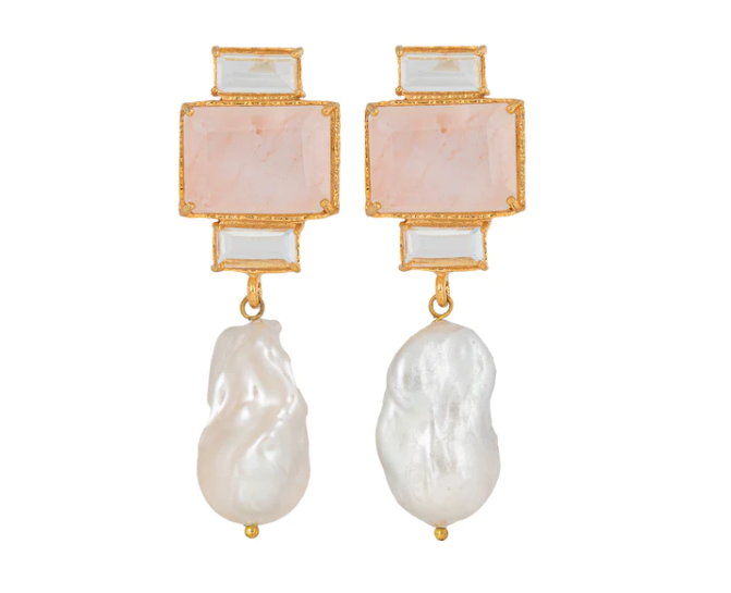 Bambina Baroque Pale Pink Pearl earrings by Christie Nicolaides