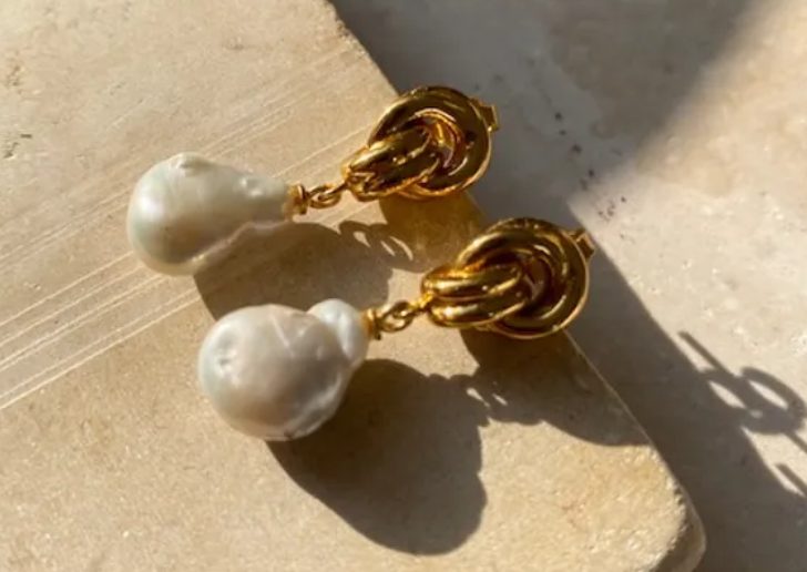 Chunky Knot Baroque Pearl Earrings by Shyla