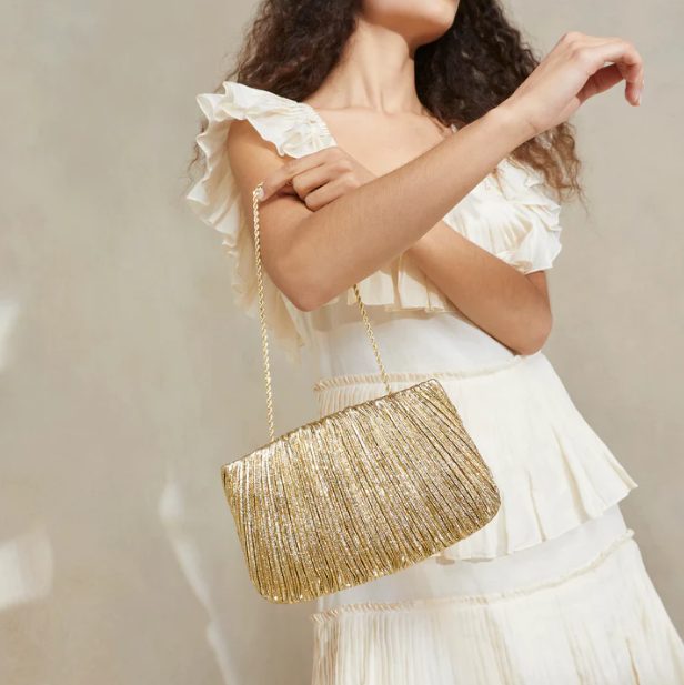 Brit Gold Pleated Clutch Handbag by Loeffler Randall