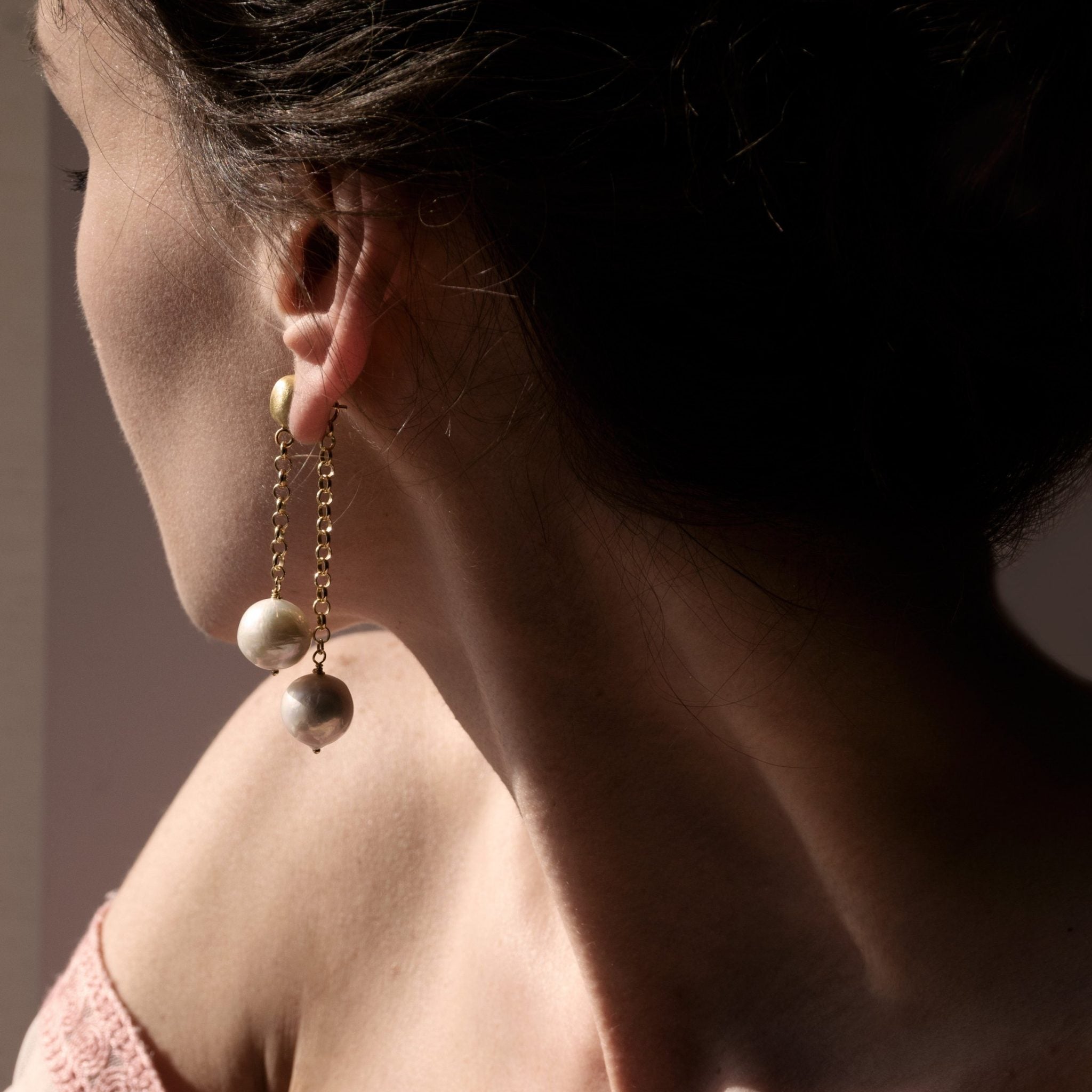 Double Pearl Drop Earrings