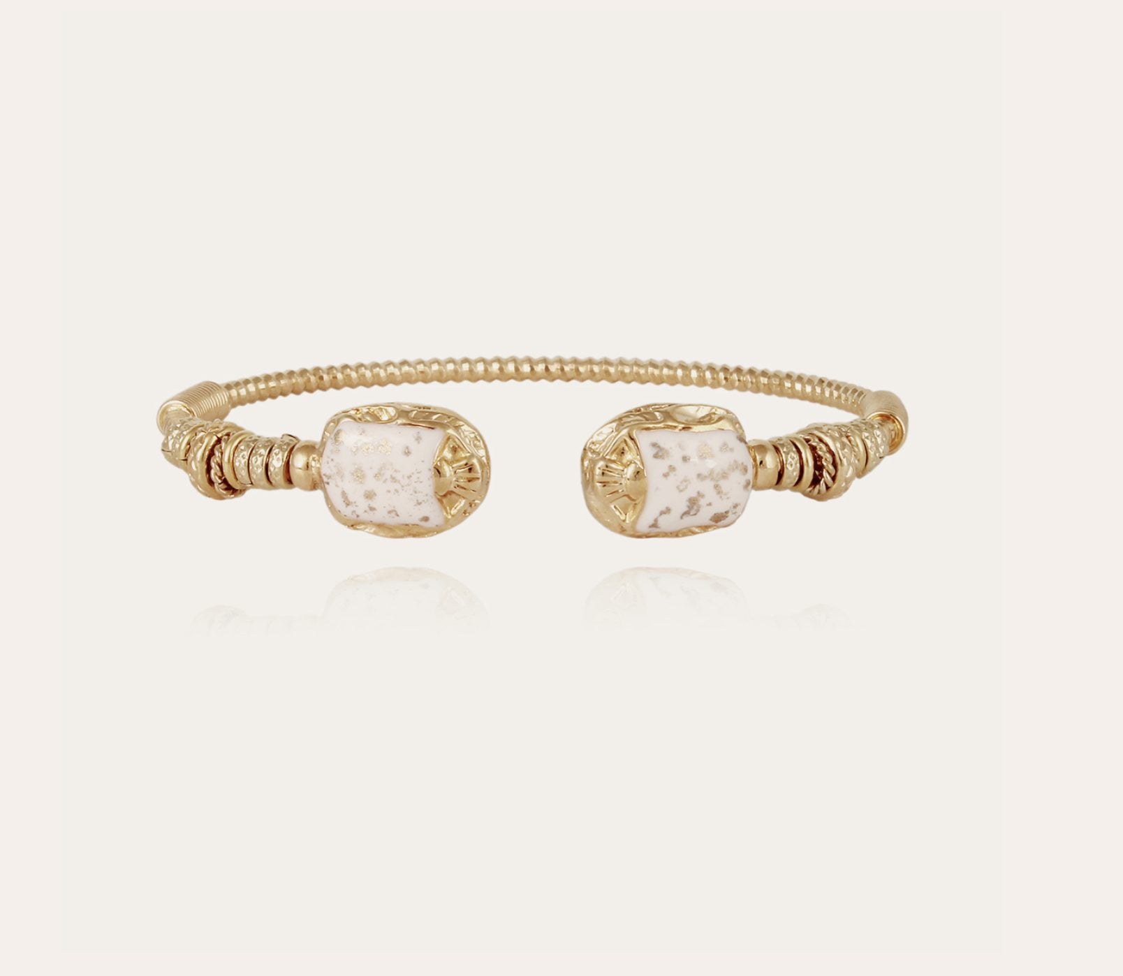 Gold and Ivory Scaramouche enamel bracelet by Gas Bijoux